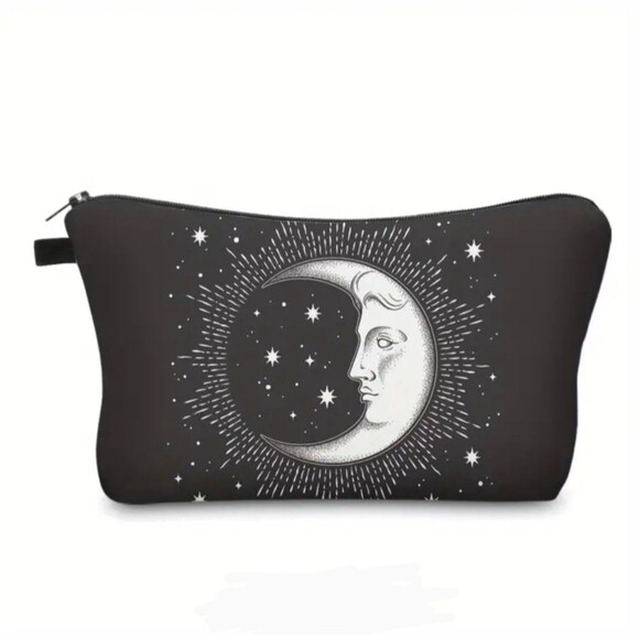 Cute Celestial moon makeup bag zip pouch boho gift - Picture 1 of 3